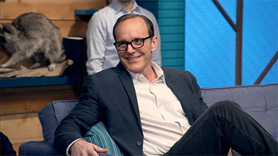 Clark Gregg Wears a Navy Blazer & White Collared Shirt Summary