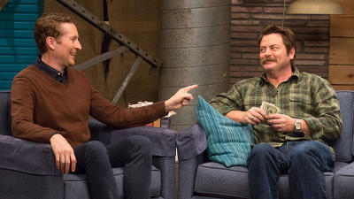 Nick Offerman Wears a Green Flannel Shirt & Brown Boots Summary